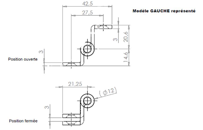 Paumelle rustique 2-3 finition verni bout rond 110x60x70mm gauche - BROS - 23ARG1162