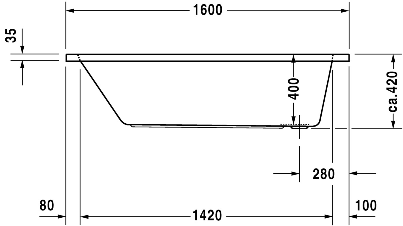 Baignoire D-CODE 160x70 blanc écoulement latéral avec pieds - DURAVIT - 700103000000000