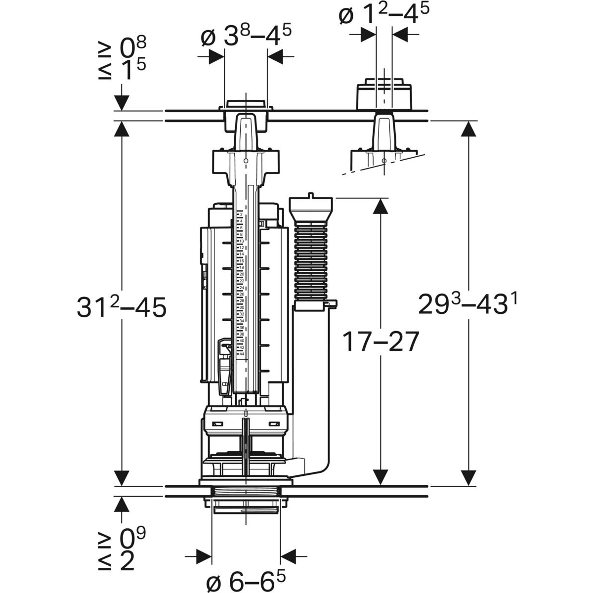 Mécanisme de chasse complet 3/6l double touche alimentation d’eau latérale type 290-380 - GEBERIT - 283.307.21.2