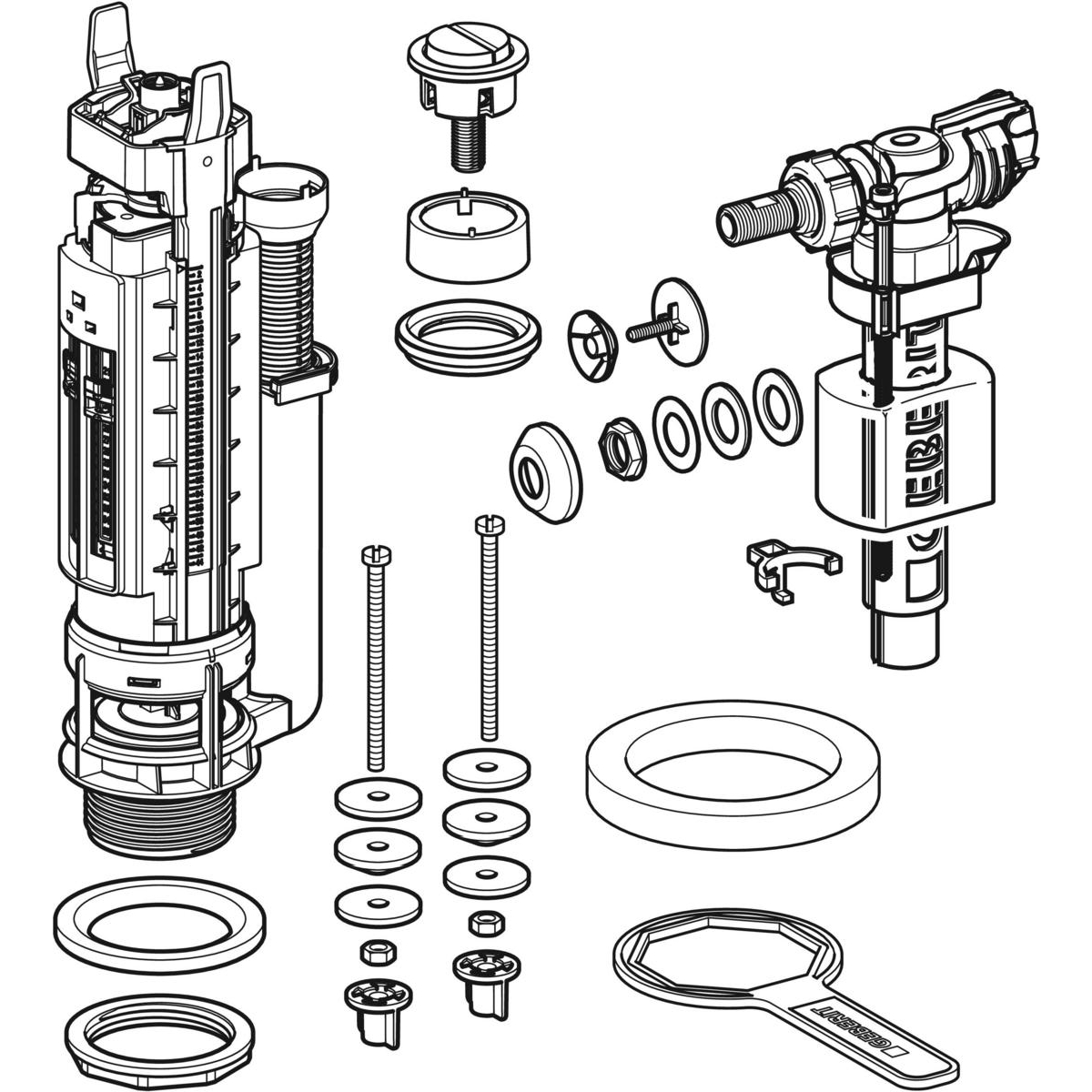 Mécanisme de chasse complet 3/6l double touche alimentation d’eau latérale type 290-380 - GEBERIT - 283.307.21.2