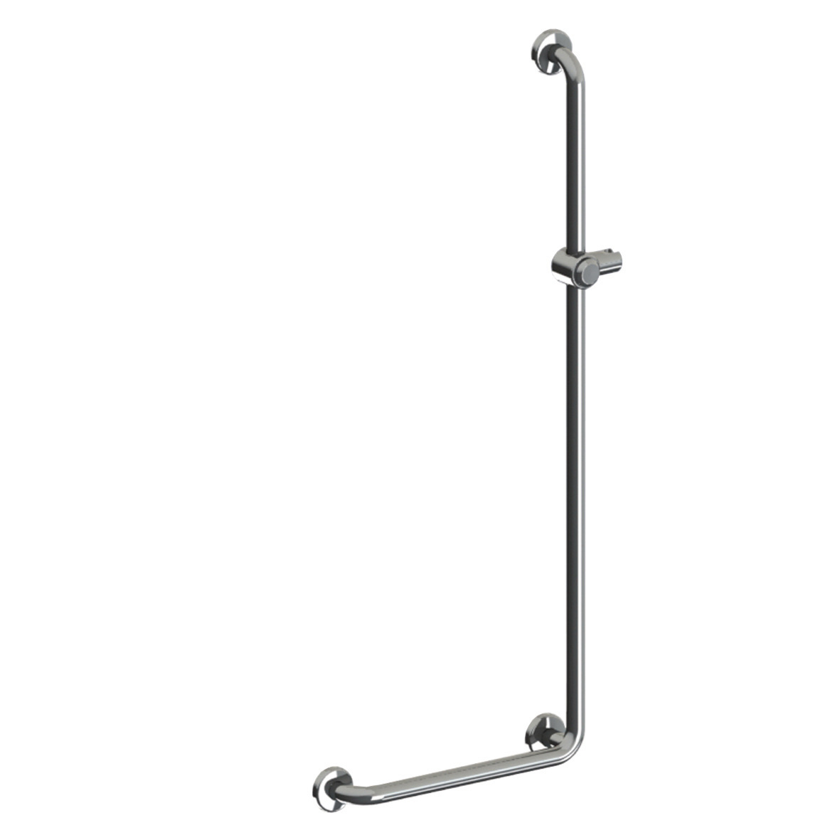 Main courante de douche en L chromée avec support douchette 450 x 1200 mm - AKW - 01244-HD