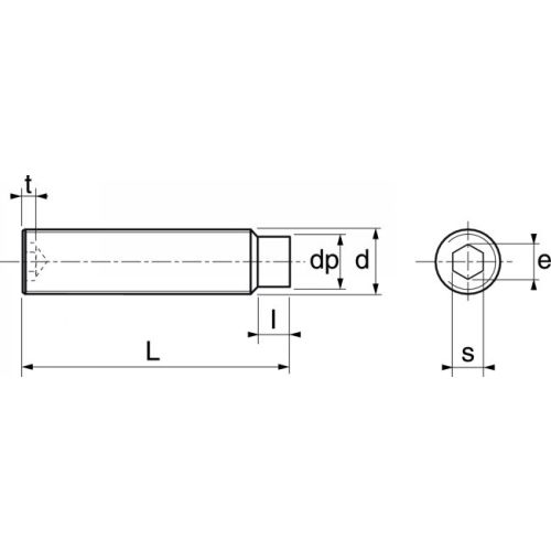 Vis à métaux sans-tête hexagonale creuse bout téton inox A2 DIN 915 6X20 boîte de 100 - ACTON - 622066X20