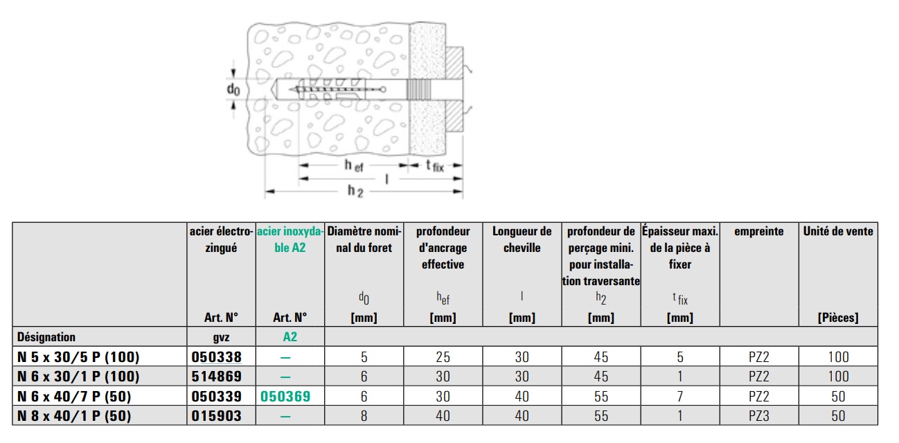 Chevilles à frapper NP nylon 6X30 boîte de 100 - FISCHER - 00514869