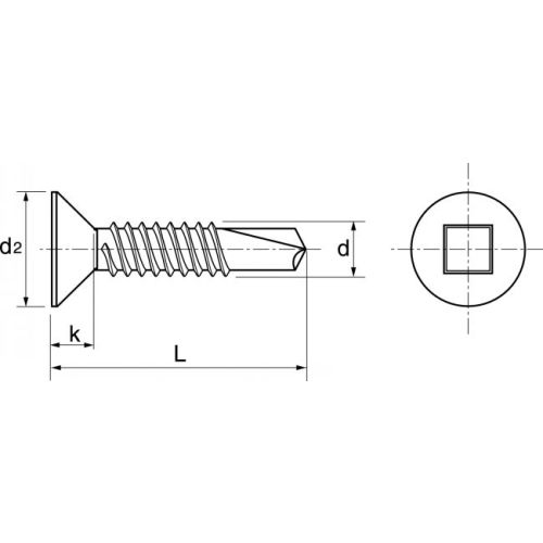 Vis autoperceuse tête fraisée carrée inox A2 DIN 7504 O 4.8X19 boîte de 200 - ACTON - 624334,8X19