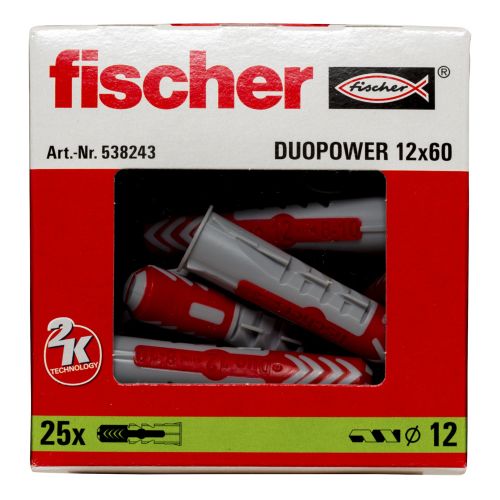 Chevilles bi-matière DuoPower 12X60 boîte de 25 - FISCHER - 538243