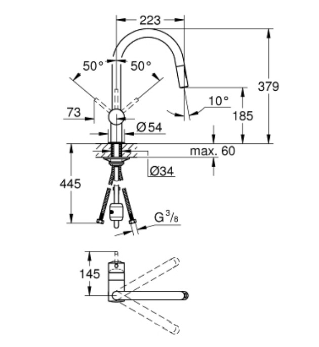 Mitigeur d'évier MINTA bec haut douchette extractible 2 jets - GROHE - 32321-002