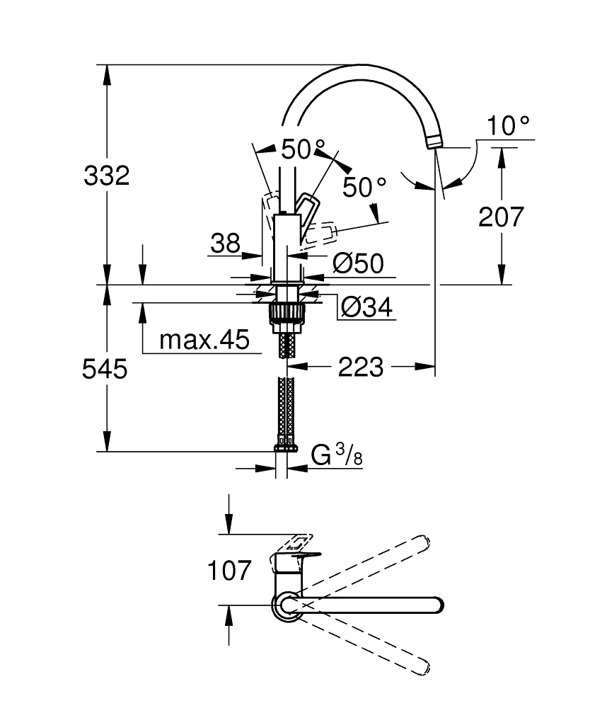 Mitigeur d’évier monocommande BAULOOP bec pivotant monotrou - GROHE - 31368-001