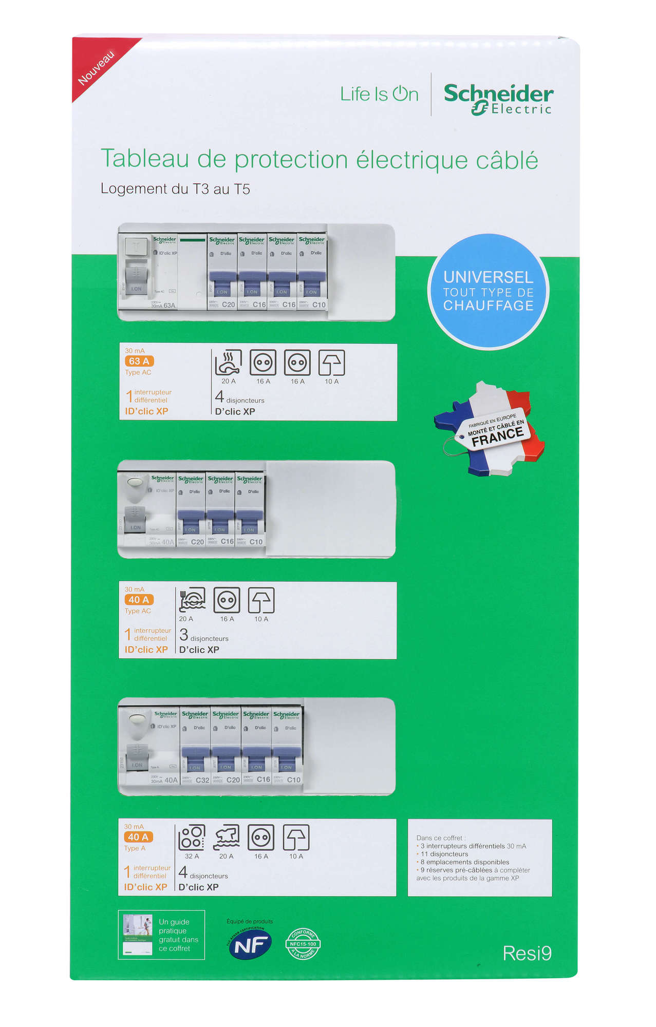 Tableau électrique équipé et pré câblé 3 rangées - SCHNEIDER ELECTRIC - R9H313SP05