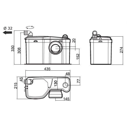 Broyeur adaptable W12 470W pour WC ou lave-mains - WATERMATIC - FRW12A6119