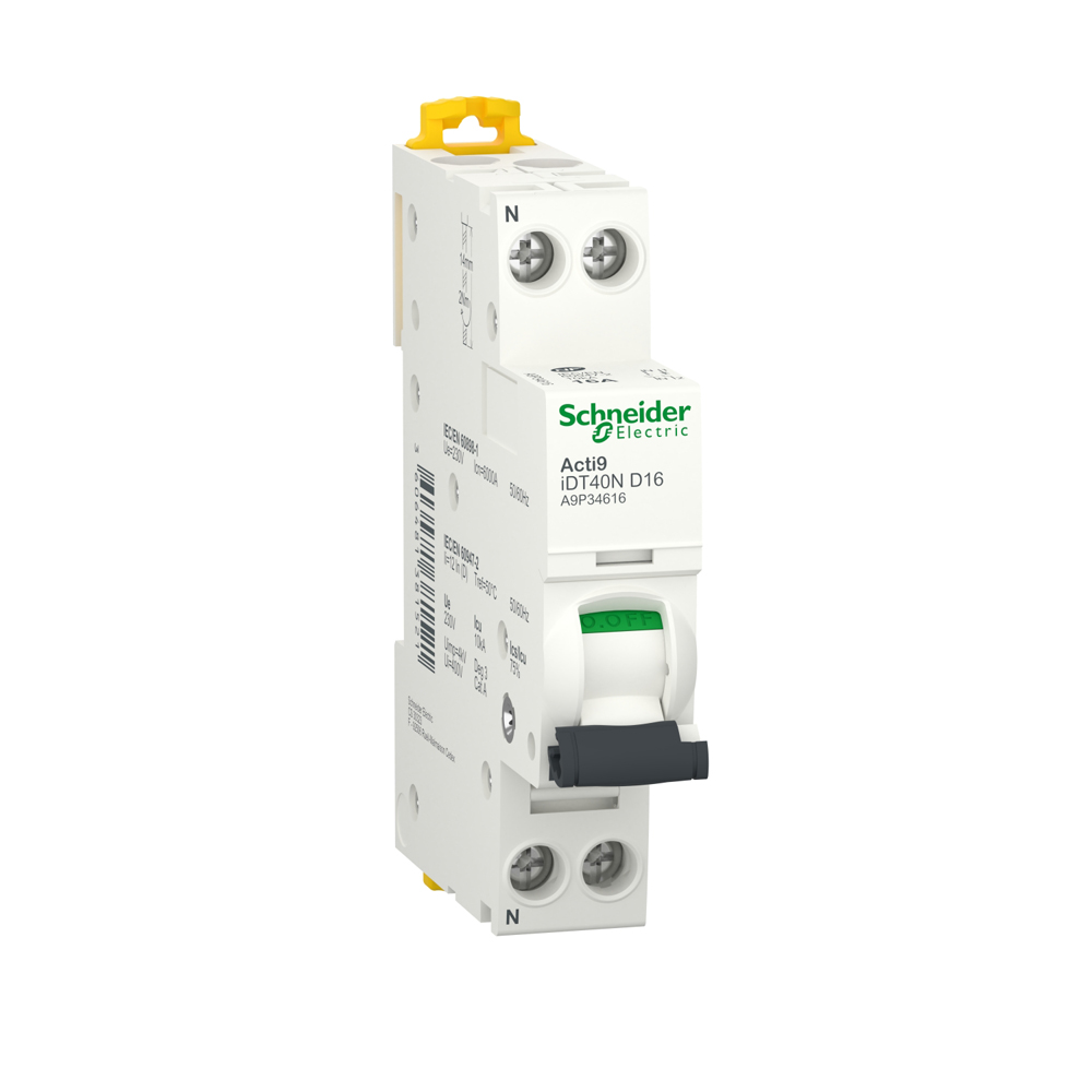 Disjoncteur modulaire ACTI9 iDT40N 1P+N 16A 6000A / 10kA - SCHNEIDER ELECTRIC - A9P34616