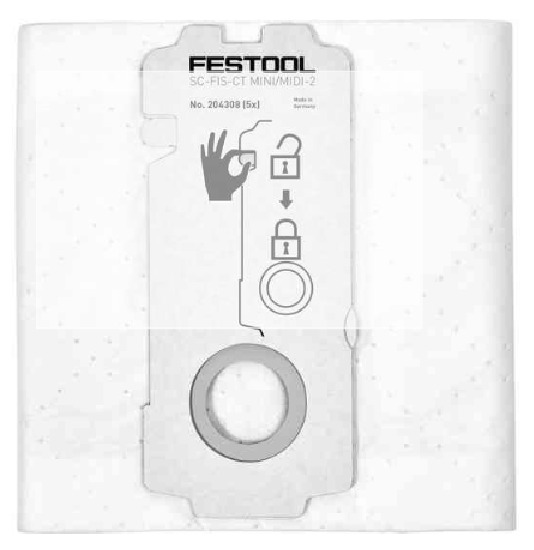 Lot de 5 sacs filtre SELFCLEAN SC-FIS-CT MINI/MIDI-2/5/CT15 - FESTOOL - 204308