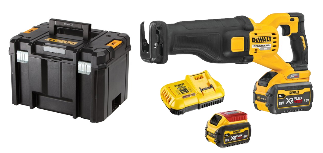 Scie sabre 54V XR FLEXVOLT + 2 batteries 6.0 Ah + chargeur + TSTAK IV - DEWALT - DCS389T2-QW