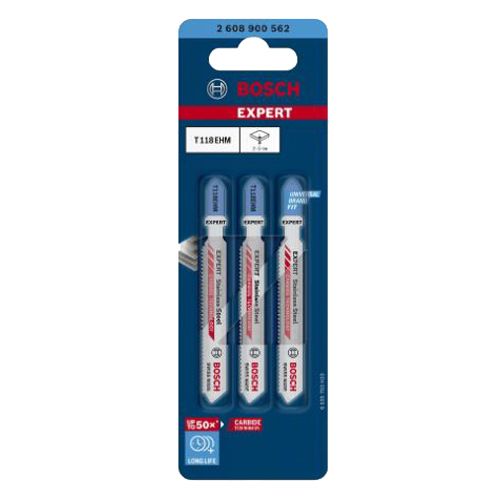 Lame de scie sauteuse T 118 EHM Expert Stainless Steel pack de 03 - BOSCH - 2608900562