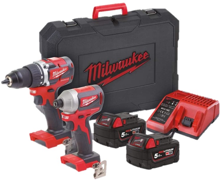 Pack de 2 outils 18V (M18CBLDD/M18CBLID) + 2 batteries 5Ah + chargeur + coffret - MILWAUKEE TOOL - 4933464718