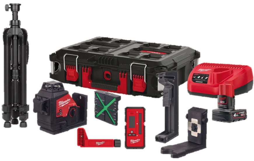 Laser 3 lignes 12V M12 3PL 360° (pack complet) + 1 batterie 4 Ah + chargeur en coffret Packout - MILWAUKEE TOOL - 4933478960