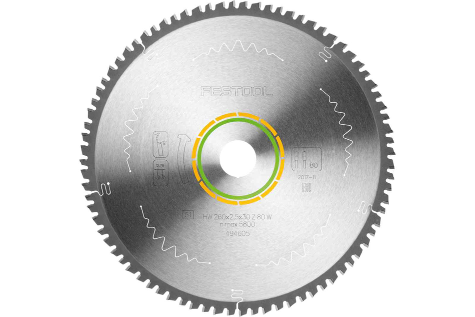 Lame de scie circualire Wood Fine Cut 260x30x2,5mm pour le bois W80 80 dents - FESTOOL - 494605