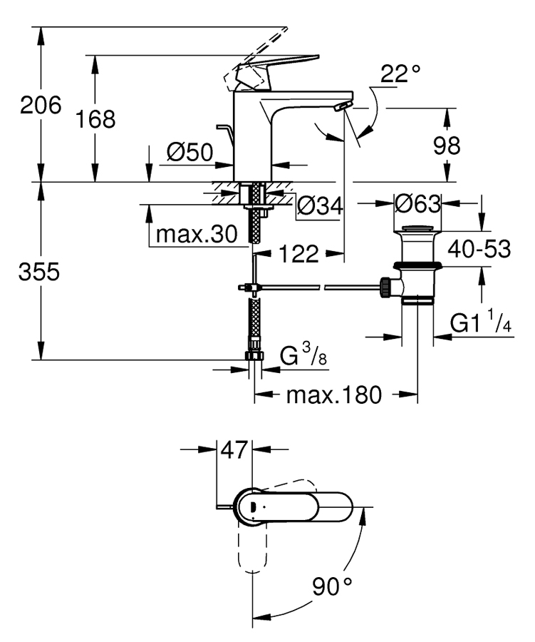 Mitigeur de lavabo monocommande taille M NF EUROSMART COSMOPOLITAN - GROHE - 2339600E