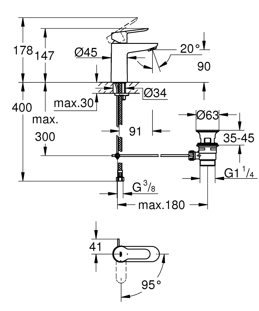 Mitigeur lavabo monocommande BAUEDGE taille S chromé - GROHE - 23559001