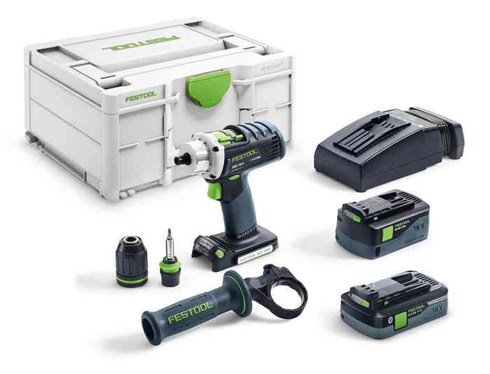 Perceuse-visseuse sans fil QUADRIVE DRC 18/4 + 2 batteries (1x4Ah + 1x5,2Ah) + chargeur + coffret SYSTAINER - FESTOOL - 576459