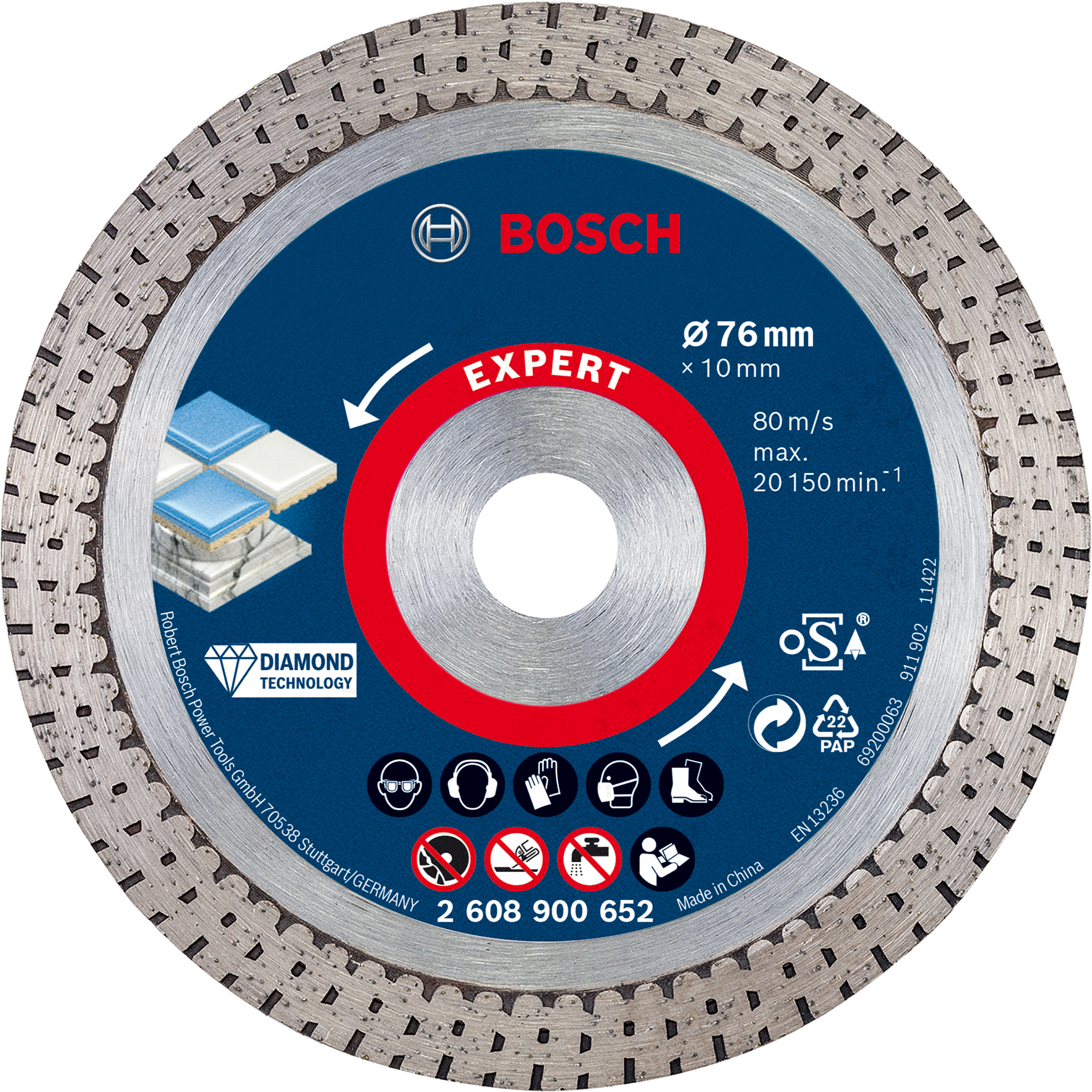 Disque à tronçonner diamanté Expert HardCeramic 76x1,9x10mm - BOSCH - 2608900652