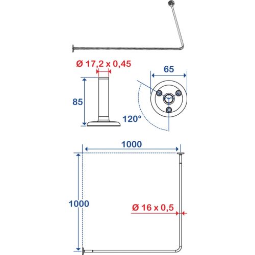 Porte-rideaux d'angle 90° 100x100 nickelé chromé - PELLET - 004114