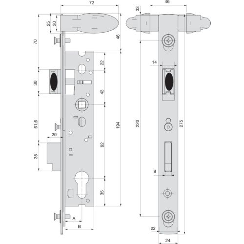 Monopoint double manoeuvre pêne dormant demi-tour 36mm - STREMLER - 2268.36.0