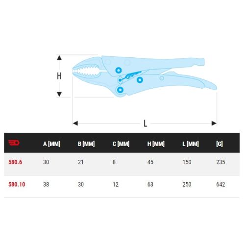 Pince-étau 10'' à serrage automatique bec coudé capacité 38mm longueur 250mm - FACOM - 580.10