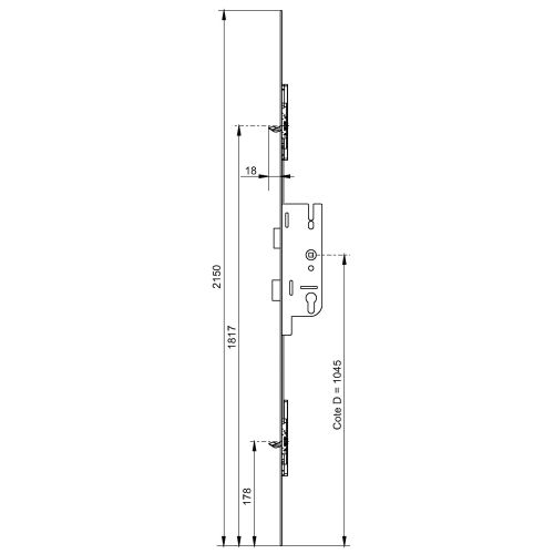 Crémone à larder EUROPA S2 40/70 2 pannetons têtière 16mm longueur 2150mm - FERCO - 6-33524-01-0-1