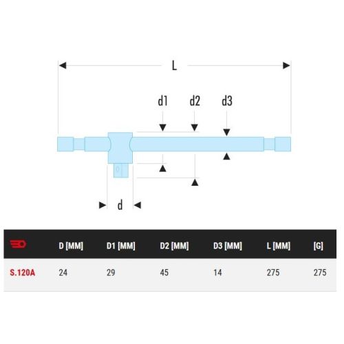 Poignée coulissante 1/2'' Standard 275mm - FACOM - S.120A
