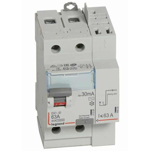 Interrupteur différentiel DX³-ID 2P 230V 63A type A 30mA - LEGRAND - 411639