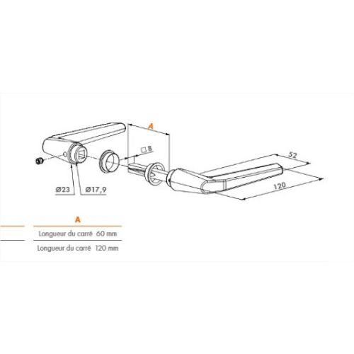 Béquille double carré 8x60mm aluminium - LOCINOX - P00002409