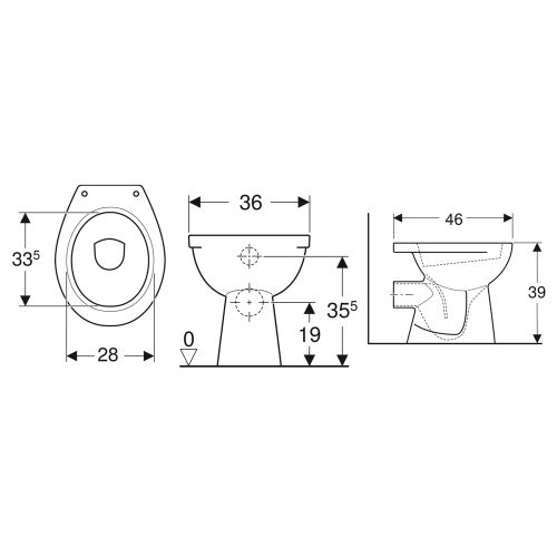 Cuvette WC au sol PUBLICA sortie horizontale - GEBERIT - 00309000000