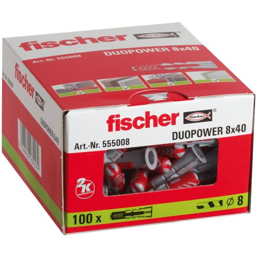 Chevilles bi-matière DuoPower 8X40 boîte de 100 - FISCHER - 555008