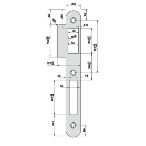 Gâche pour serrure à rouleau série 725R inox - MARC - 1725H00016