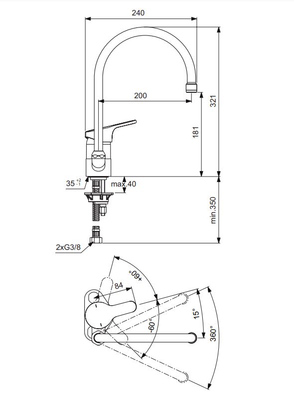 Mitigeur évier OLYOS monotrou bec tube orientable - PORCHER - D1193AA