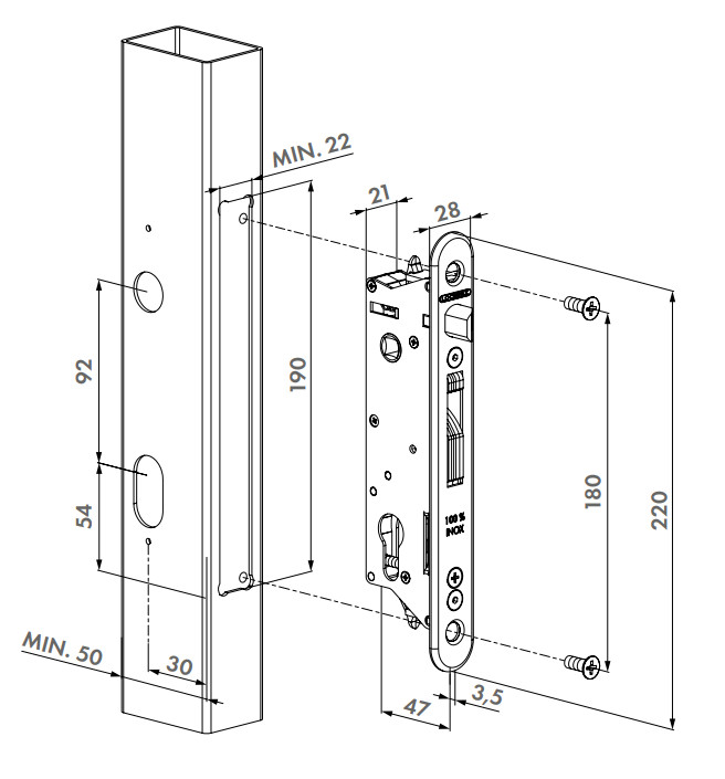 Serrure à encastrer FIFTYLOCK tout en inox 30mm pour profil 50mm - LOCINOX - P00007974