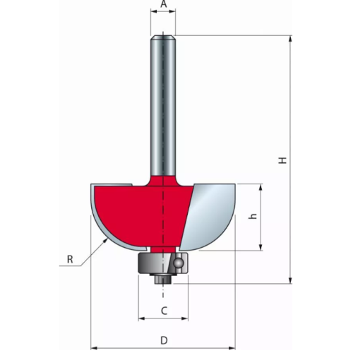 Mèche pour arrondi concave D25,4 H12,7/54,2 Q8 Z2 Série 30 (A) - FREUD - F03FR01701