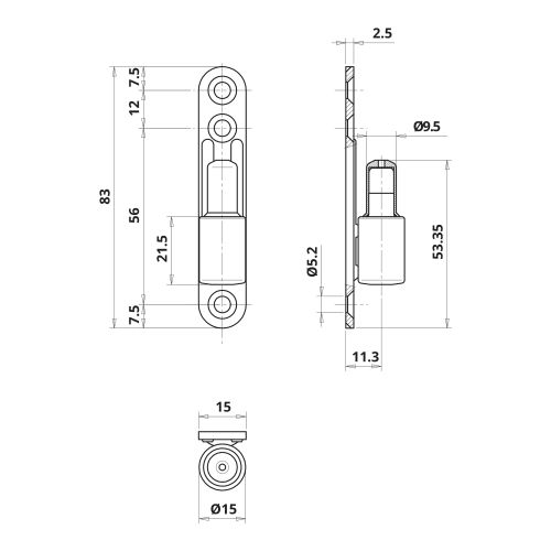 Paumelle fiche P50 mâle diamètre 15mm platine 3 trous finition blanc - OTLAV - CGP50150P312