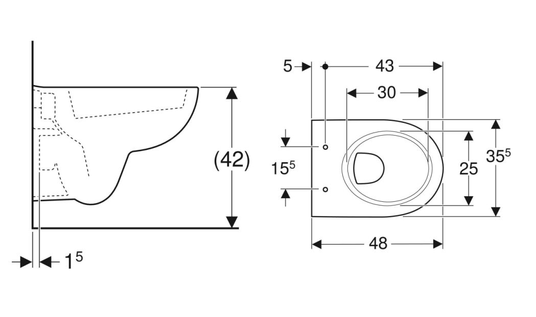 Cuvette WC suspendue RENOVA à fond creux 48cm - GEBERIT- 203245000