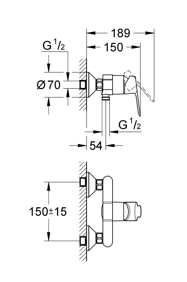 Mitigeur de douche eco click cartouche C2 BAUEDGE monocommande - GROHE - 23560000