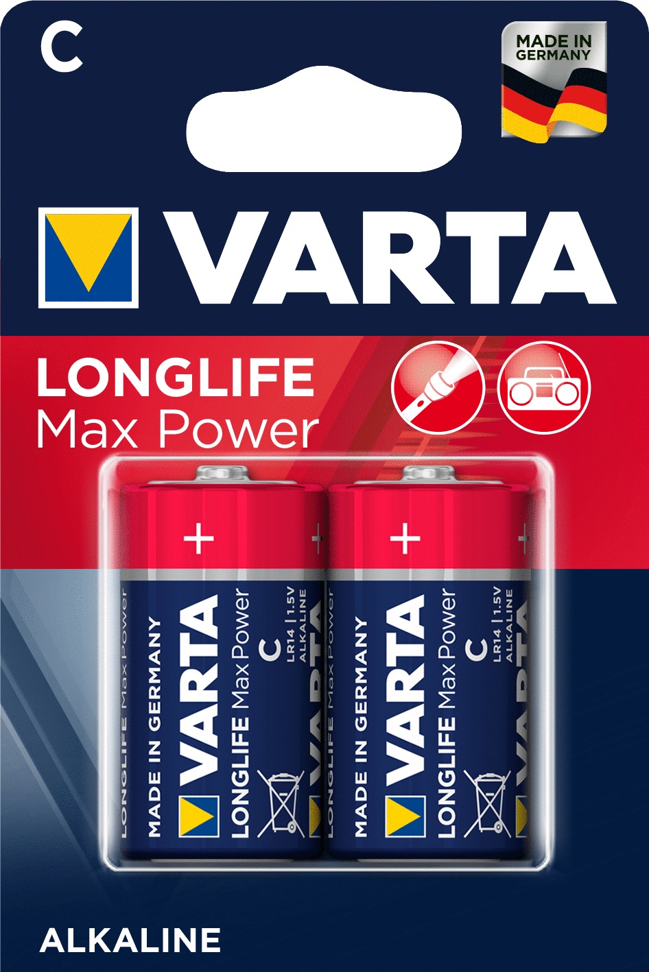 Blister de 2 piles LONGLIFE Max Power LR20 D 1,5V - VARTA - 4714110401