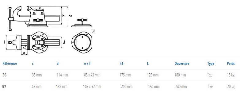 Etau réglable fixe ouverture 180mm 'Série 50' - DOLEX - 56