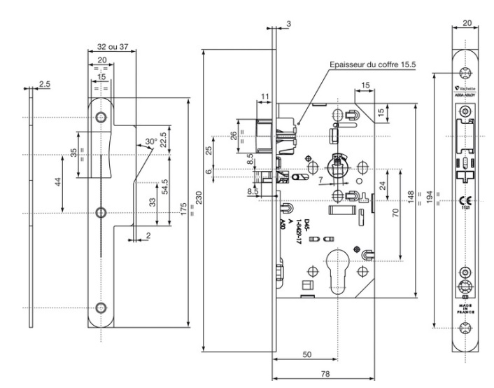 Coffre D456 urgence axe 50mm têtière 20mm bout rond noir - VACHETTE - 14494000