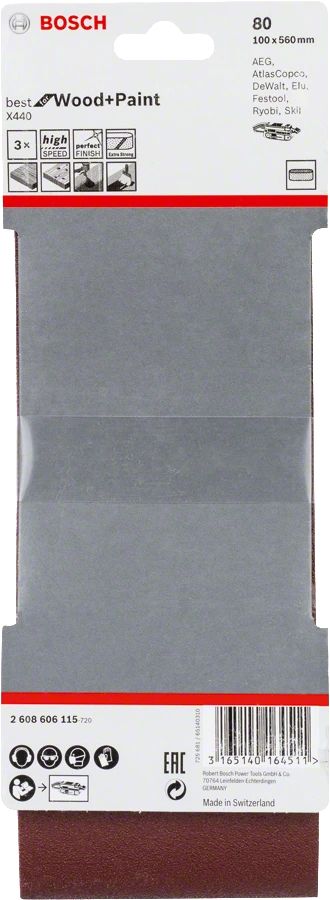 3 pièces de bande abrasive X440 Best for Wood and Paint 100x560mm 80 - BOSCH - 2608606115