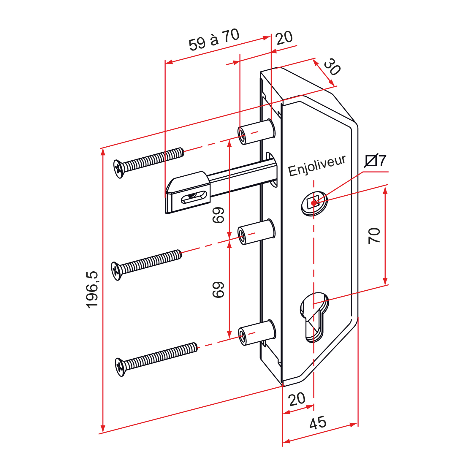 Serrure en retrait GJ pour cadre 40x40mm finition noir - TIRARD - GJ792302