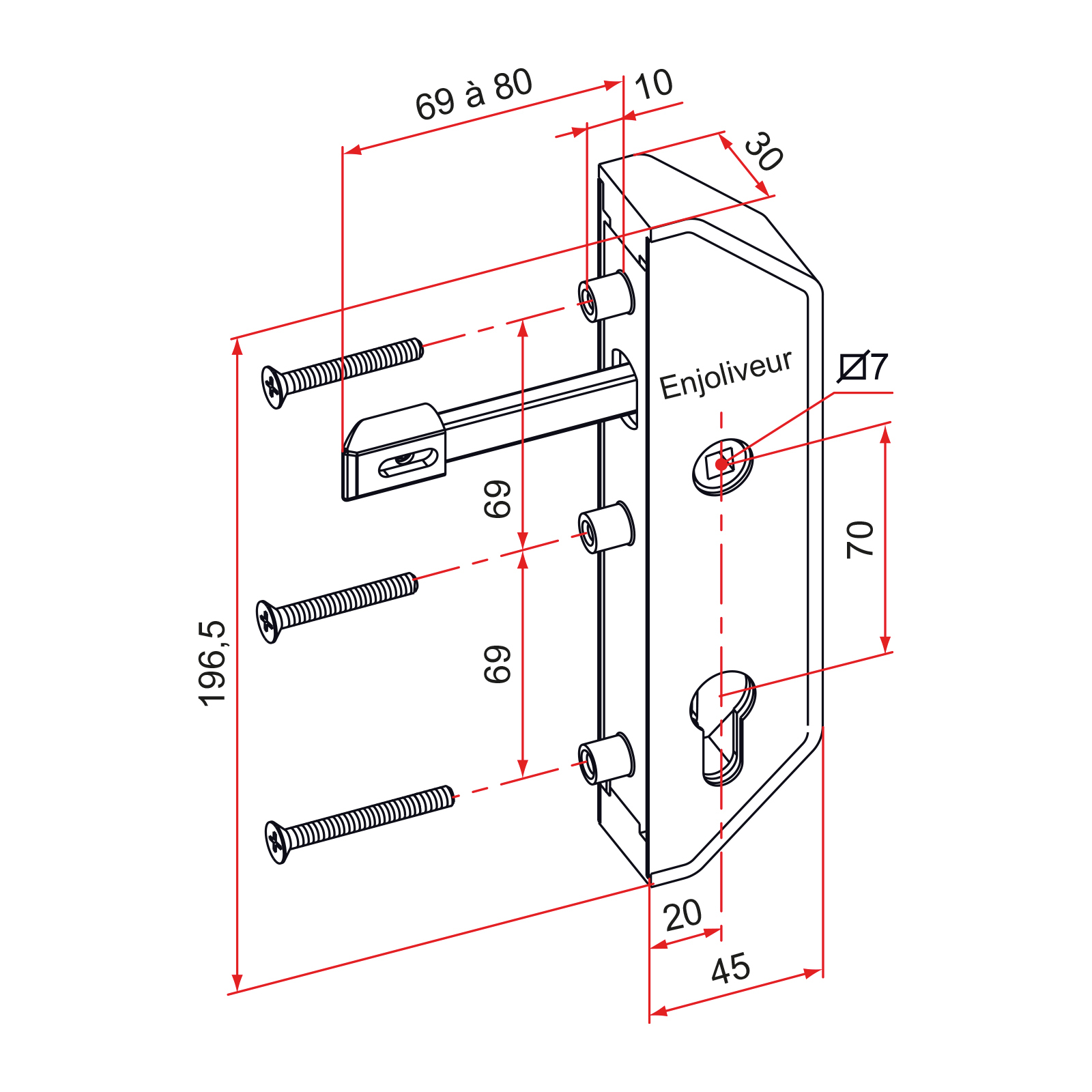 Serrure en retrait GJ pour cadre 40x40mm finition noir - TIRARD - GJ792302