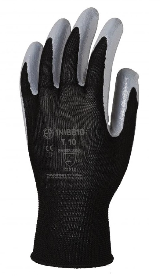 Gant tricoté polyester EUROTECHNIQUE enduit nitrile noir/gris T10 - COVERGUARD - 1NIBB10