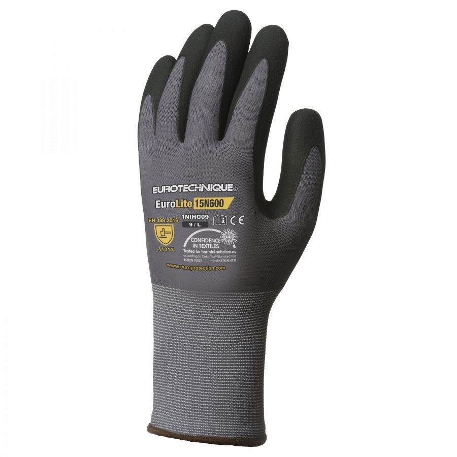 Gant tricoté EUROLITE 15N600 enduit nitrile gris/noir T10 - COVERGUARD - 1NIHG10