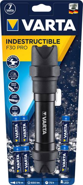 Lampe torche Indestructible F30 PRO 650 lm IP67 avec 6 piles AA - VARTA - 18_714_101_421