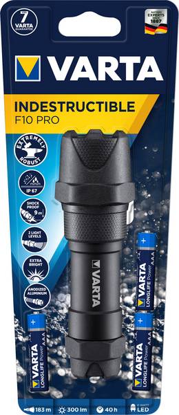 Lampe torche Indestructible F10 PRO LED 300 lm IP67 avec 3 piles AA - VARTA - 18_710_101_421